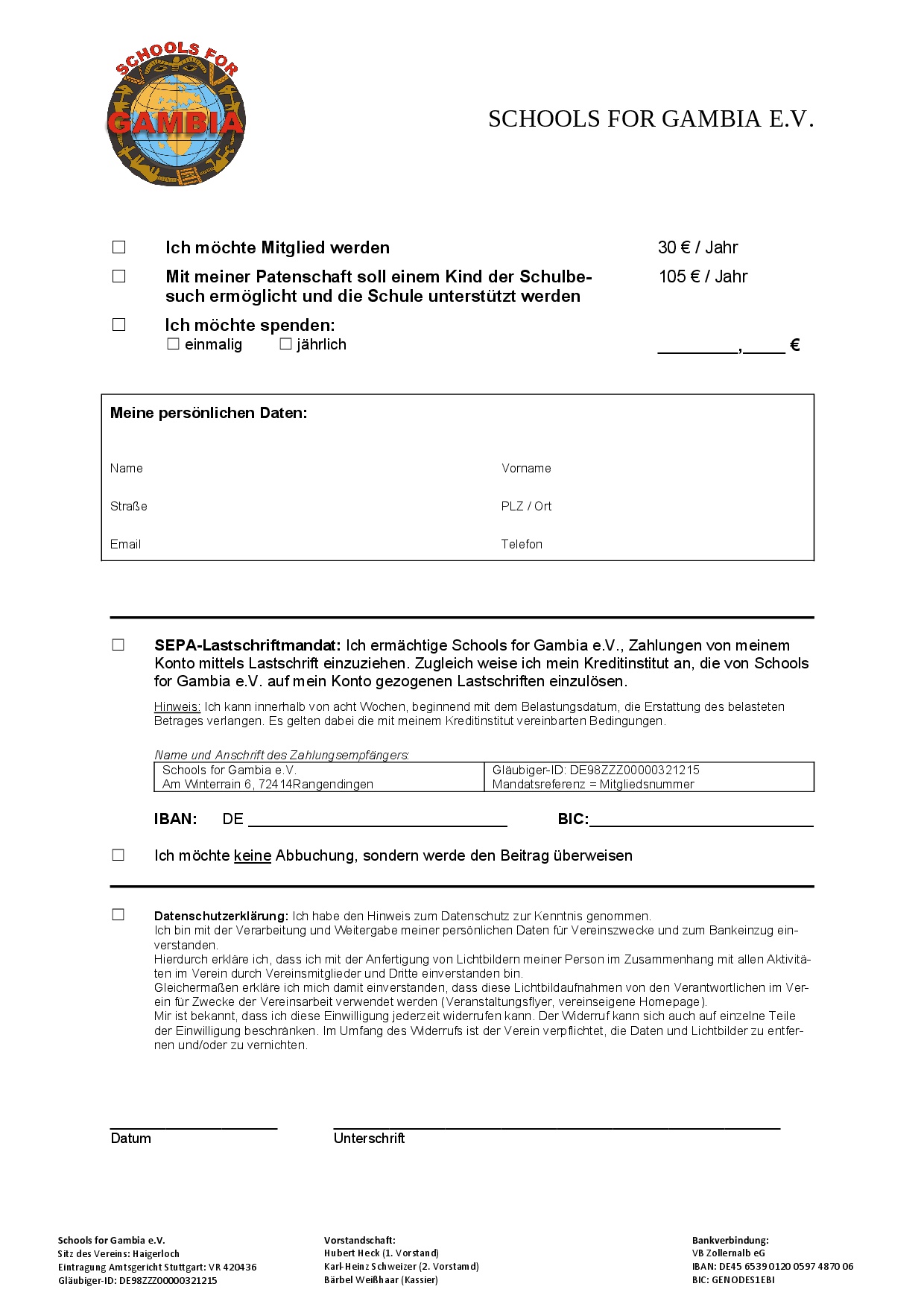 Mitgliedsantrag neue Bankverbindung 0001